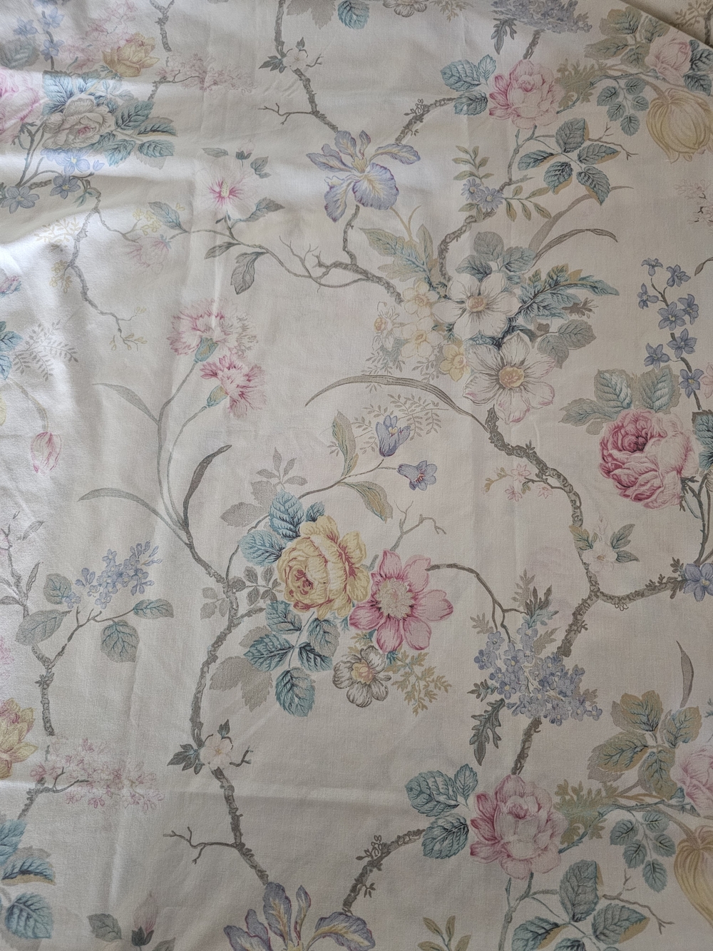 Floral Garden Pastel Cotton Sheet - Cream with Pink & Blue Flowers